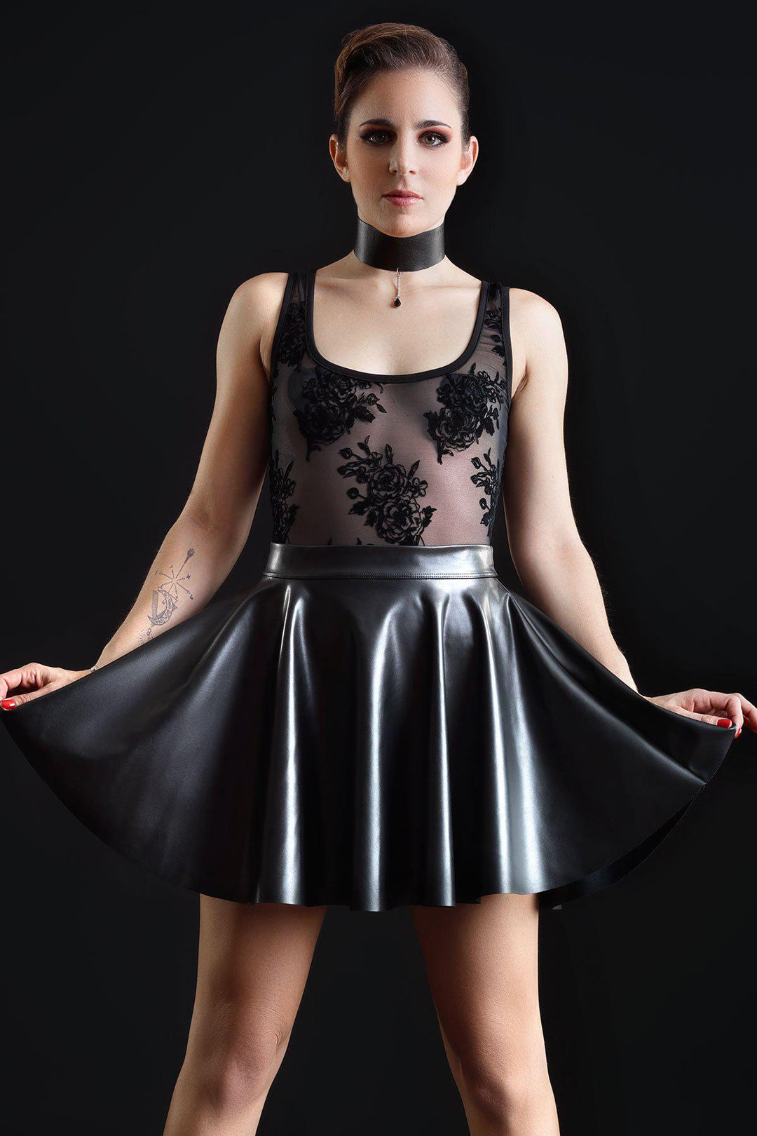 Les P'Tites Folies Kat Faux Leather Skirt Fetish Skirts in Black Faux Leather from SexyShoes.com