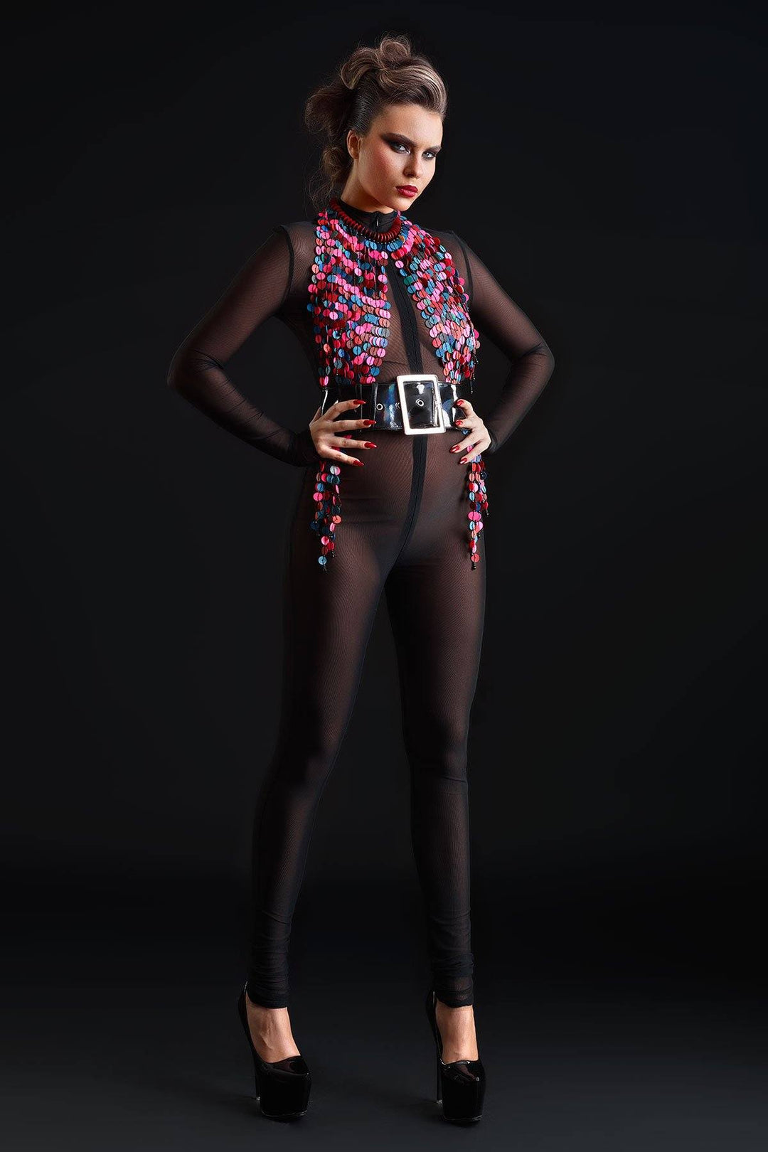 Patrice Catanzaro Sweety Fishnet Catsuit in Black Mesh from SexyShoes.com