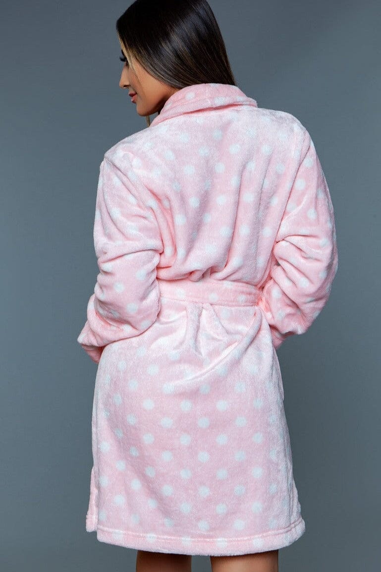 Pink Polka Dots Mid-Length Plush Robe-Gowns + Robes-BeWicked-SEXYSHOES.COM