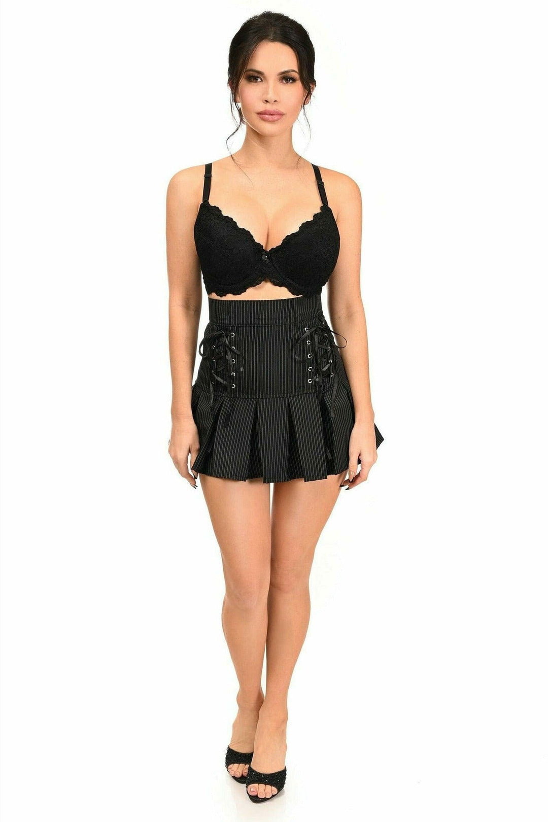Pinstripe Lace-Up Mini Skirt-Mini Skirts-Daisy Corsets-SEXYSHOES.COM