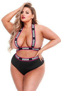 Lapdance Lingerie Plus Size Elastic Booty Short and Top Set in Black  from SexyShoes.com