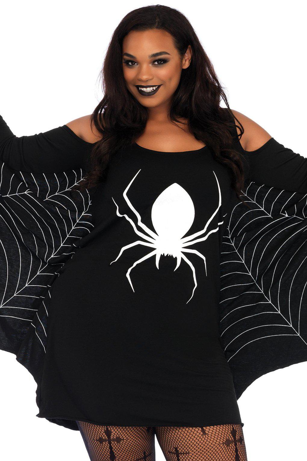 Plus Size Jersey Spiderweb Dress-Other Costumes-Leg Avenue-Black-1/2XL-SEXYSHOES.COM