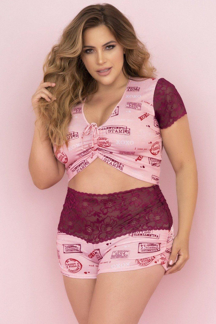 Plus Size Valentine's Day Print PJ Set-Sleepwear-Mapale-SEXYSHOES.COM