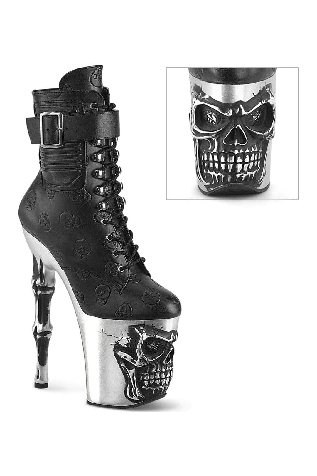 Pleaser RAPTURE-1020STR-02 Black Faux Leather Ankle Boot in Black Faux Leather from SexyShoes.com