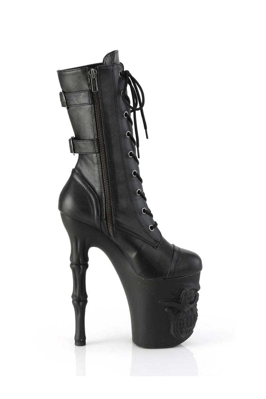 Pleaser RAPTURE-1047 Black Faux Leather Knee Boot in Black Faux Leather