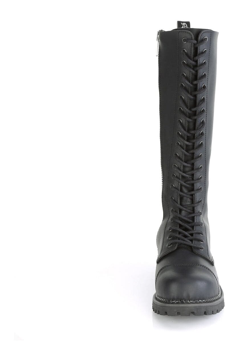 Demonia RIOT-20 Black Vegan Leather Knee Boot in Black Vegan Leather