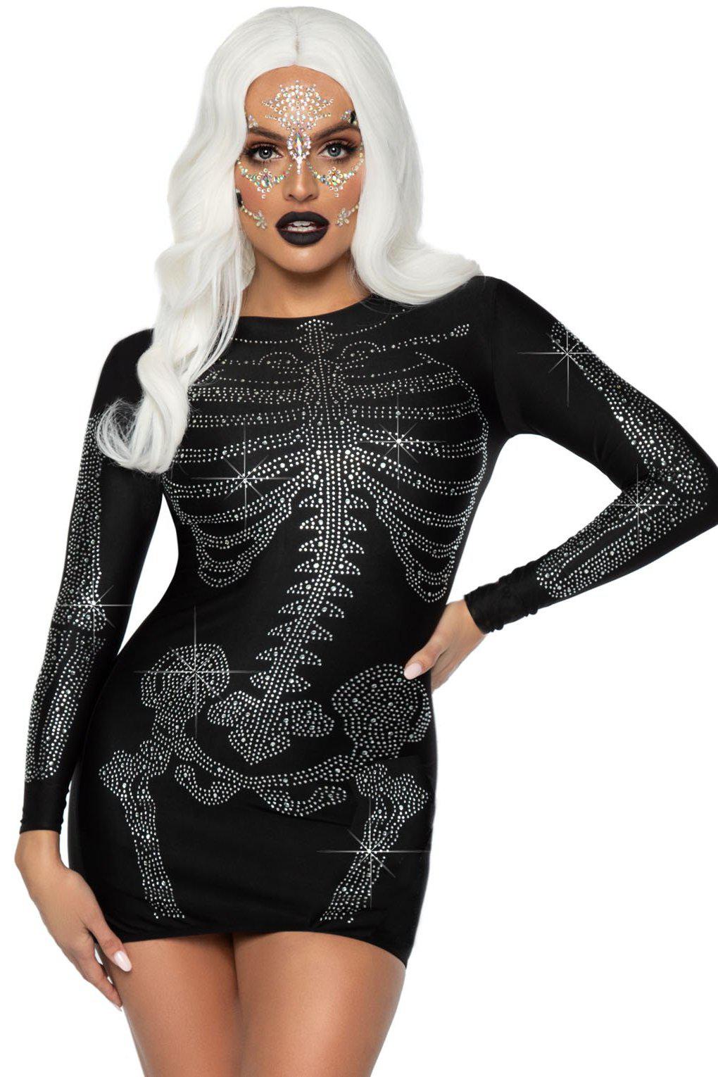Rhinestone Spandex Skeleton Dress-Other Costumes-Leg Avenue-Black-S-SEXYSHOES.COM