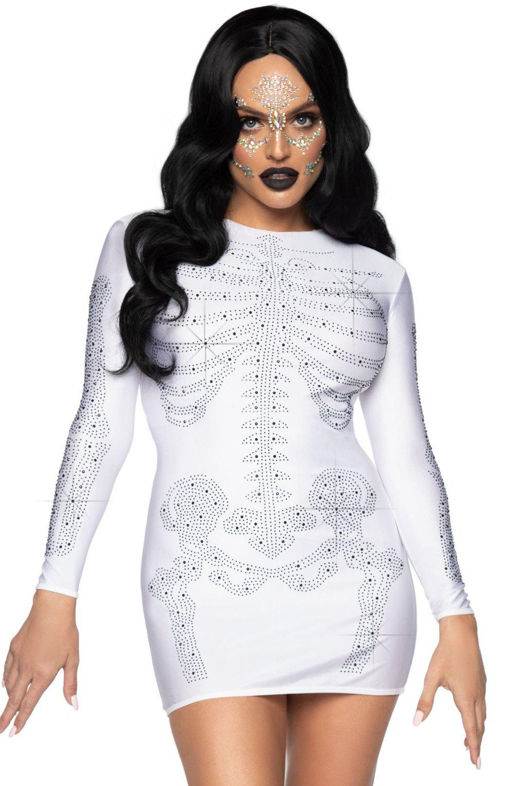 Rhinestone Spandex Skeleton Dress-Other Costumes-Leg Avenue-White-S-SEXYSHOES.COM