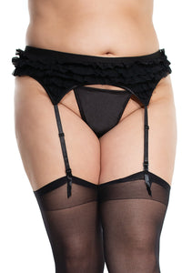 Coquette Ruffle Mesh Garter Belt in Black  from SexyShoes.com
