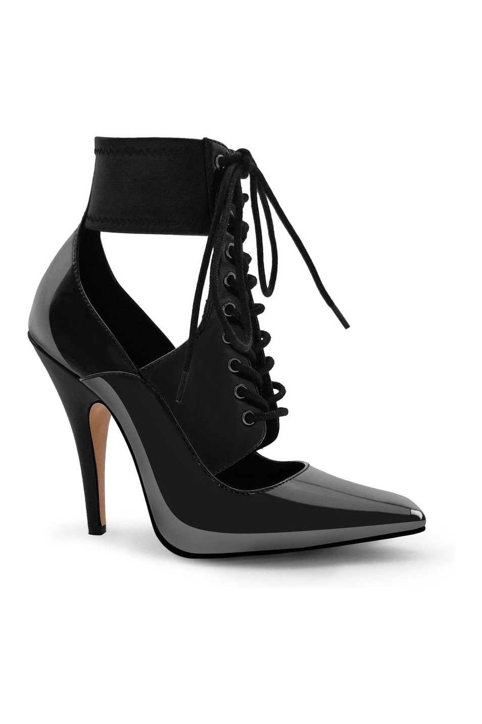 Sexyshoes Signature Lace Up Ankle Bootie with Stretch Ankle Cuff in Black Patent from SexyShoes.com