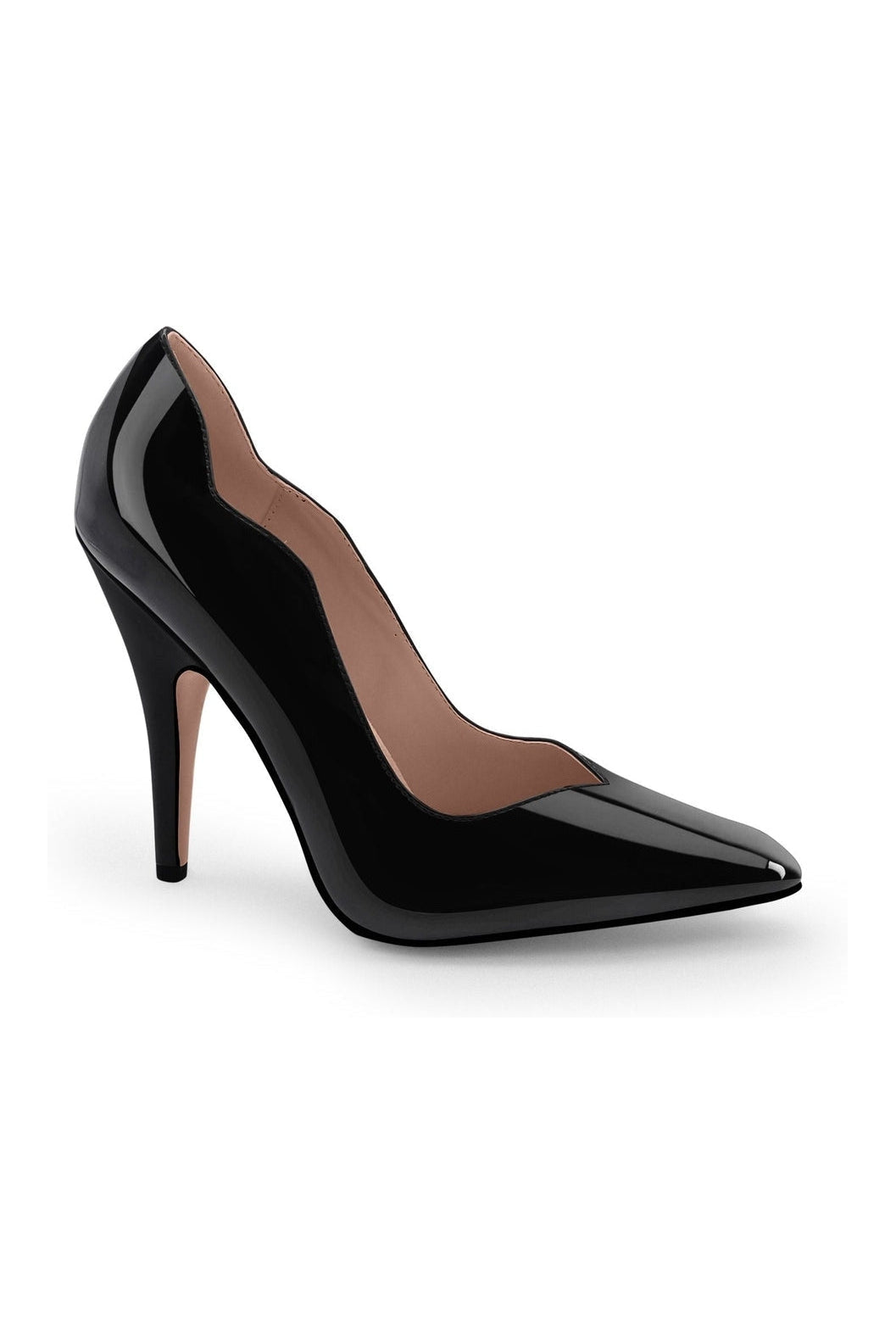 V-Shaped Topline Cute Scalloped Detailed Pump-Pumps-Sexyshoes Signature-Black-SEXYSHOES.COM