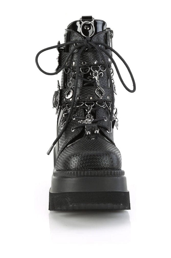 Demonia SHAKER-66 Black Vegan Leather Ankle Boot in Black Vegan Leather
