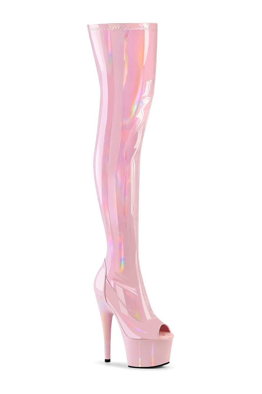 Pleaser Brand SS ADORE 3011HWR Pink Hologram Thigh Boot in Pink Hologram from SexyShoes.com