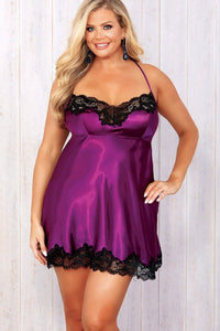SOH Brand SS Charmeuse and lace Chemise in Purple  from SexyShoes.com