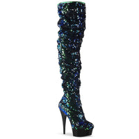 Pleaser Brand SS DELIGHT 3004 Exotic Thigh Boot in Green Sequins from SexyShoes.com