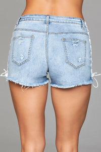 BeWicked Lace Up Side Denim Shorts in Blue
