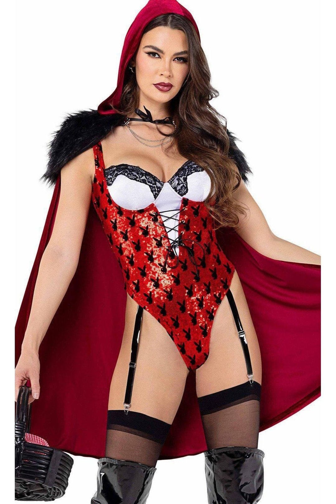 SS-Playboy Red Hooded Enchated Forest Costume-Costumes-Roma Brand-Black-XL-SEXYSHOES.COM