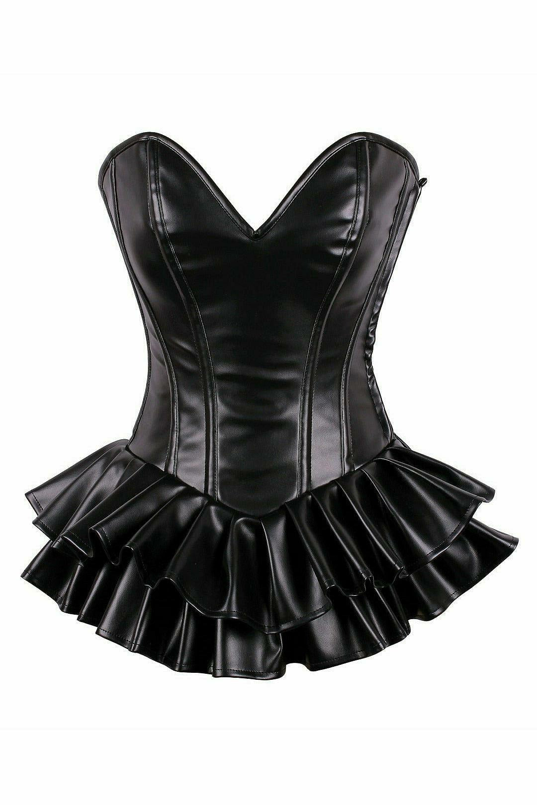 Daisy Brand SS Top Drawer Black Faux Leather Steel Boned Mini Corset Dress in Black  from SexyShoes.com