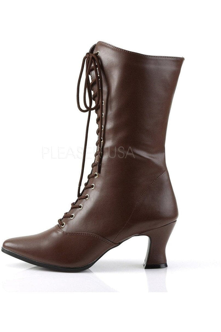 VICTORIAN-120 Ankle Boot | Brown Faux Leather-Funtasma-Ankle Boots-SEXYSHOES.COM