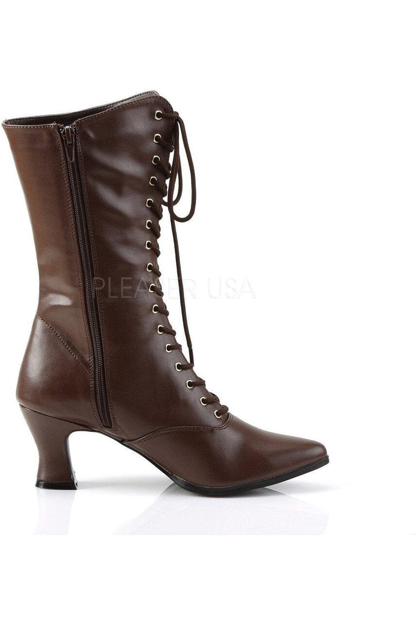 VICTORIAN-120 Ankle Boot | Brown Faux Leather-Funtasma-Ankle Boots-SEXYSHOES.COM