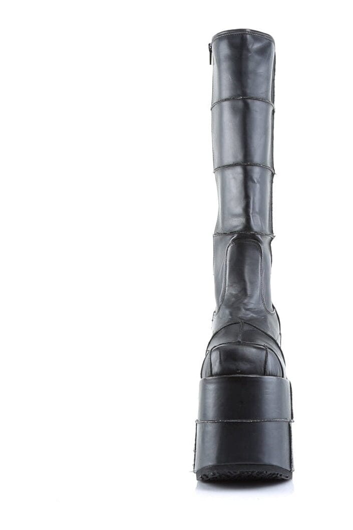Demonia STACK-301 Black Vegan Leather Knee Boot in Black Vegan Leather