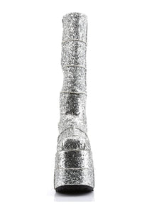 Demonia STACK-301G Silver Glitter Knee Boot in Silver Glitter