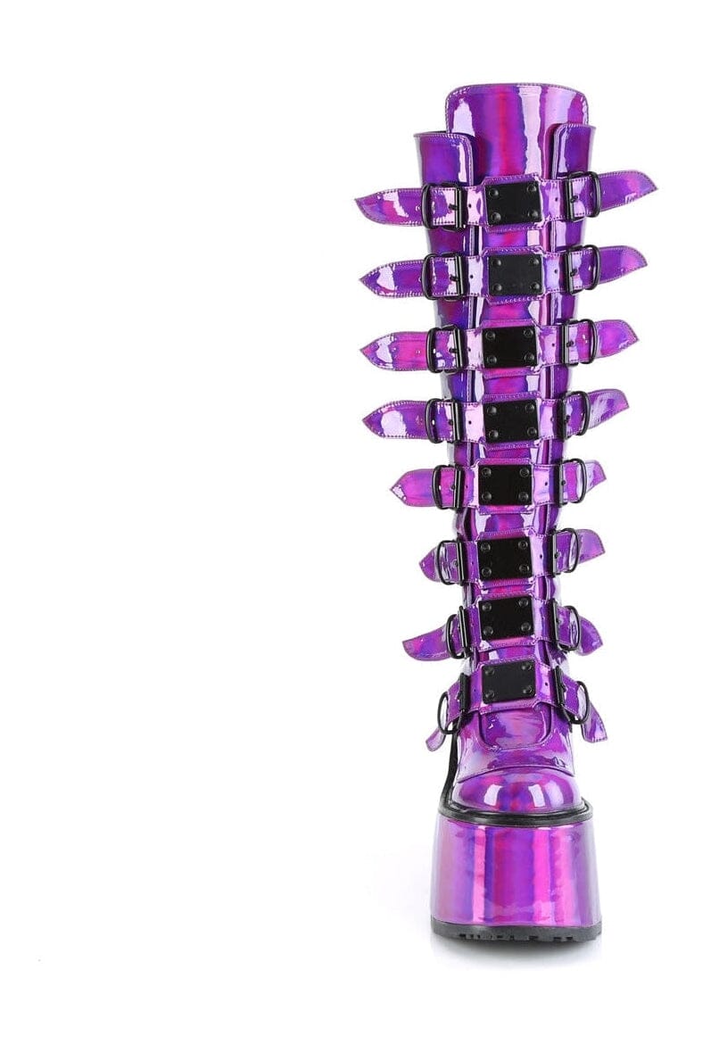 Demonia SWING-815 Purple Hologram Patent Knee Boot in Purple Hologram Patent