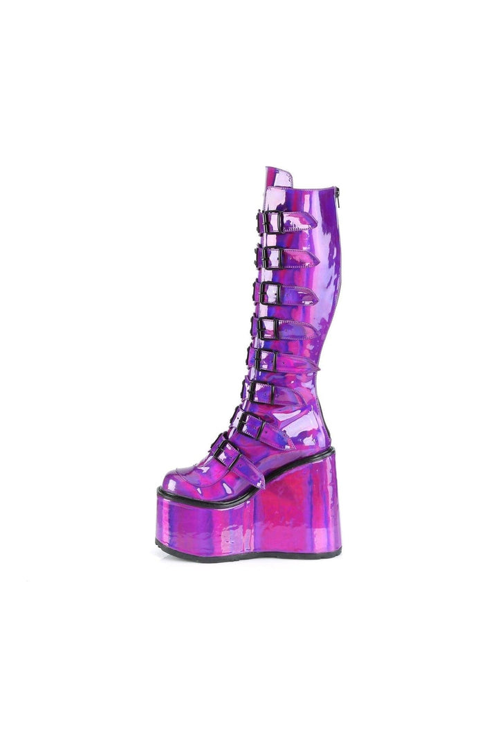 SWING-815 Purple Hologram Patent Knee Boot-Knee Boots-Demonia-SEXYSHOES.COM