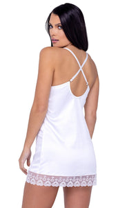 Roma Confidential Satin Chemise With Heart Embroidered Lace Cup in White