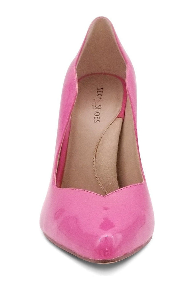 V-Shaped Topline Cute Scalloped Detailed Pump-Pumps-Sexyshoes Signature-Fuchsia-SEXYSHOES.COM