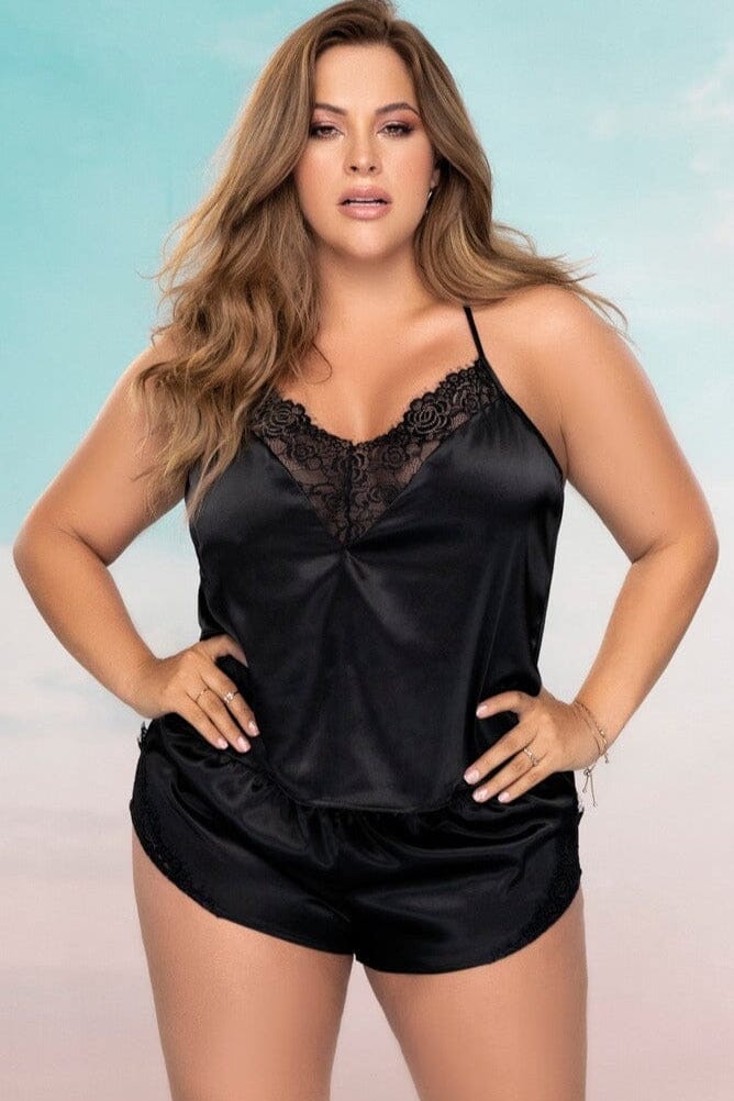 Simi Flare 2 Piece Camisole Set | Plus Size-Lingerie Sets-Mapale-Black-1/2XL-SEXYSHOES.COM