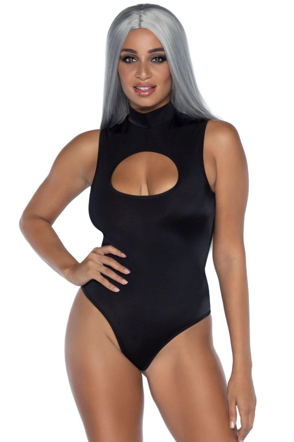 Spandex Keyhole Bodysuit-Dancewear Rompers-Leg Avenue-Black-S-SEXYSHOES.COM