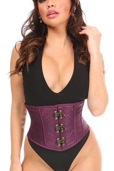 Top Drawer Plum Brocade Steel Boned Mini Cincher w/Clasps