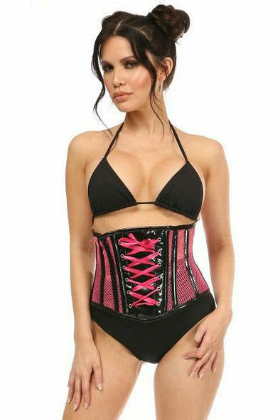 Plus Size Neon Patent and Fishnet Underbust Corset-Underbust Corsets-SEXYSHOES.COM