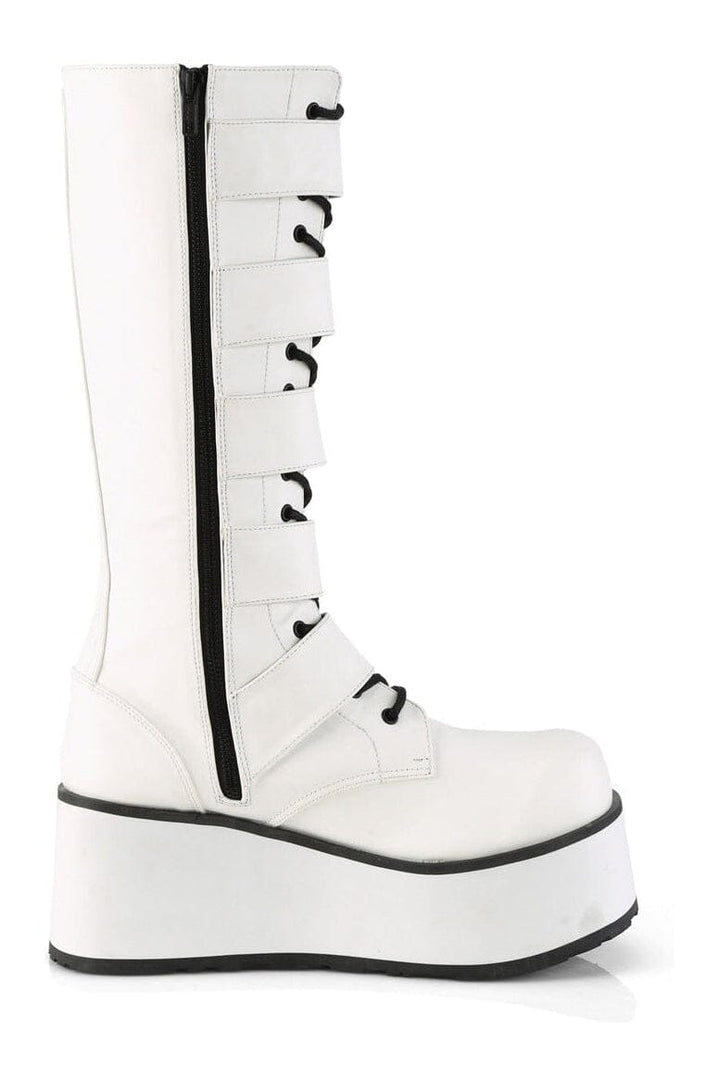 TRASHVILLE-518 White Vegan Leather Knee Boot-Knee Boots-Demonia-SEXYSHOES.COM