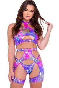 Roma Dancewear Tie Dye High Waisted Chap Shorts in Purple  from SexyShoes.com