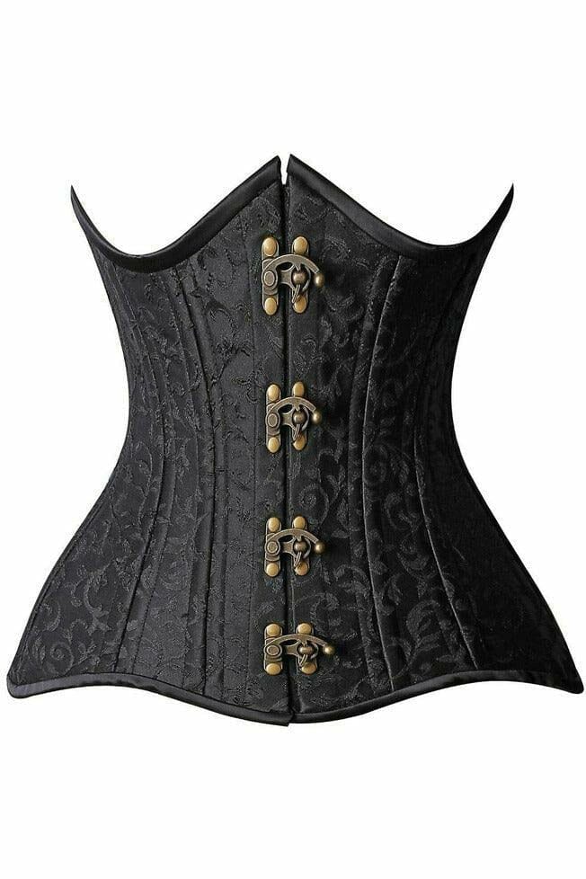 Top Drawer CURVY Brocade Double Steel Boned Under Bust Corset-Steel Boned Underbust-Daisy Corsets-Black-S-SEXYSHOES.COM