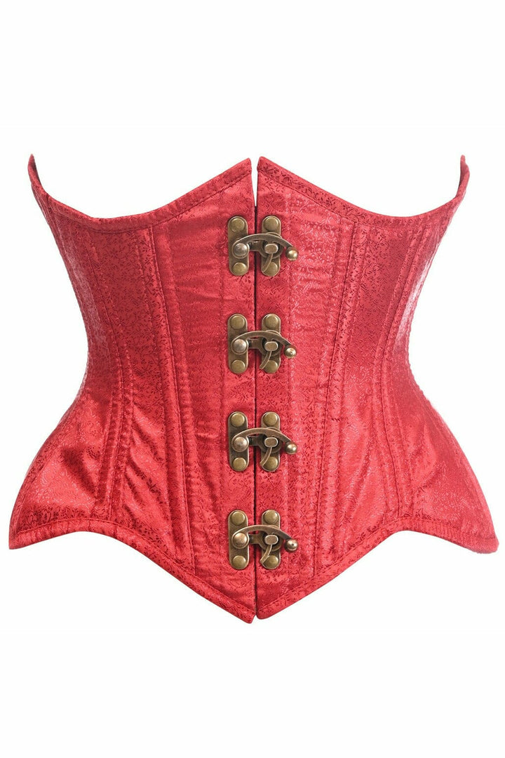 Top Drawer Double Steel Boned Wine Brocade Curvy Underbust Corset-Steel Boned Underbust-Daisy Corsets-SEXYSHOES.COM