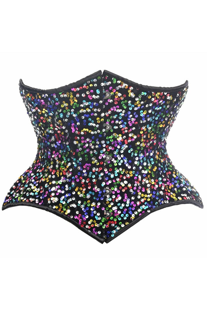 Top Drawer Rainbow Sequin Steel Boned Curvy Cut Waist Cincher Corset-Steel Boned Underbust-Daisy Corsets-SEXYSHOES.COM