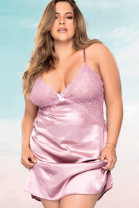 Mapale V Neck Lace Bra Cups And Side Slits Babydoll in Pink  from SexyShoes.com