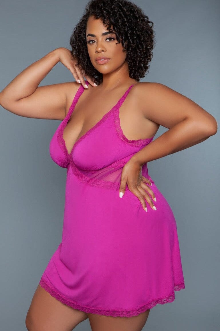 V-Neck Slip With Sheer Mesh Design-Chemises-SEXYSHOES.COM