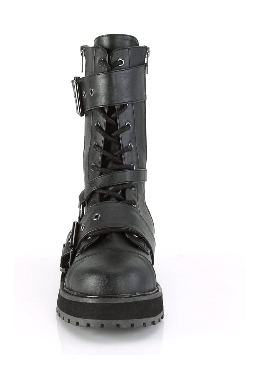 Demonia VALOR-220 Black Vegan Leather Knee Boot in Black Vegan Leather