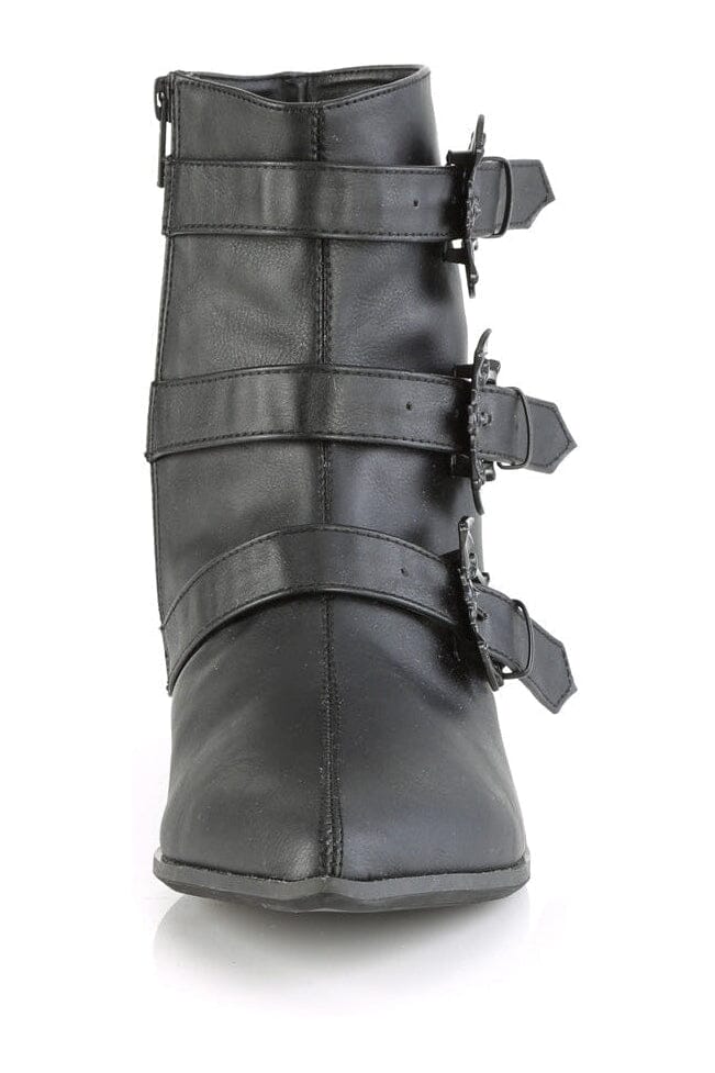 Demonia WARLOCK-50-B Vegan Leather Ankle Boot (Unisex) in Black Vegan Leather