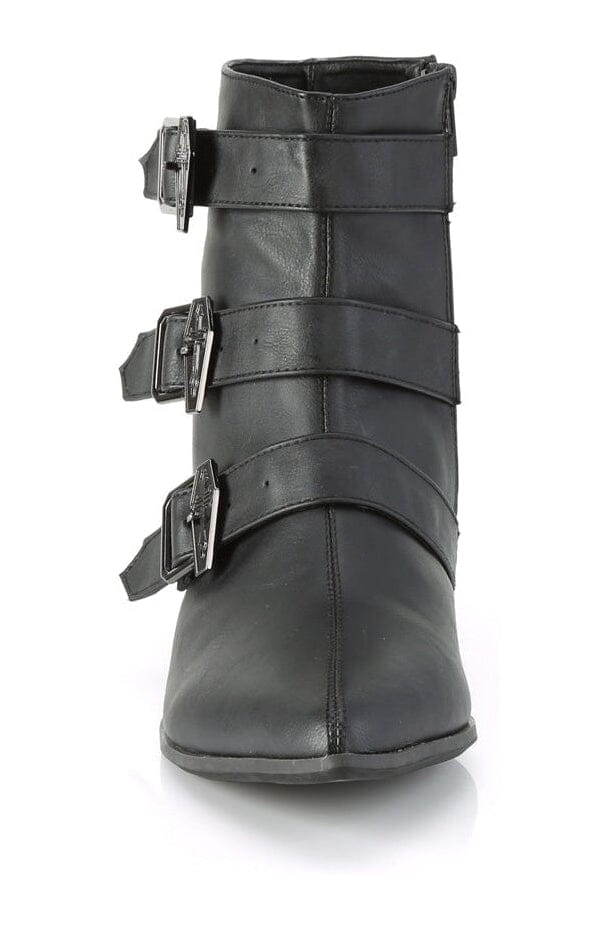 Demonia WARLOCK-50-C Black Vegan Leather Ankle Boot in Black Vegan Leather