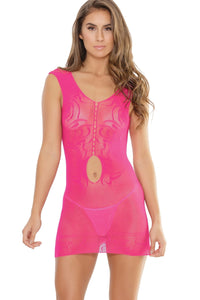 Coquette Waist Keyhole Fishnet Tank Dress in Pink  from SexyShoes.com