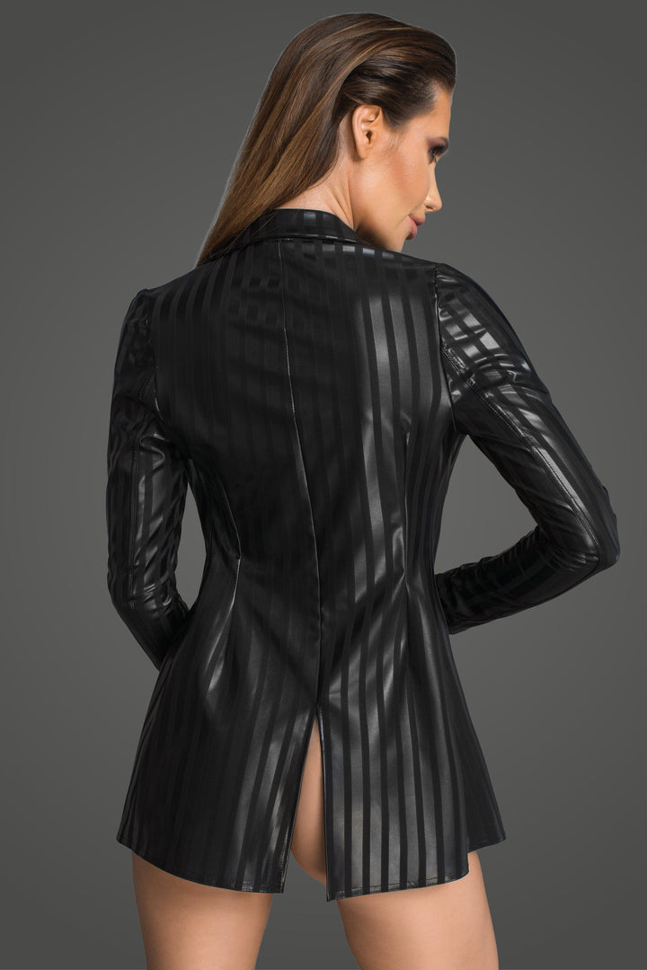 Women's Powerwetlook Jacket With Narrow Flaps-Fetish Jackets-Noir Handmade-SEXYSHOES.COM