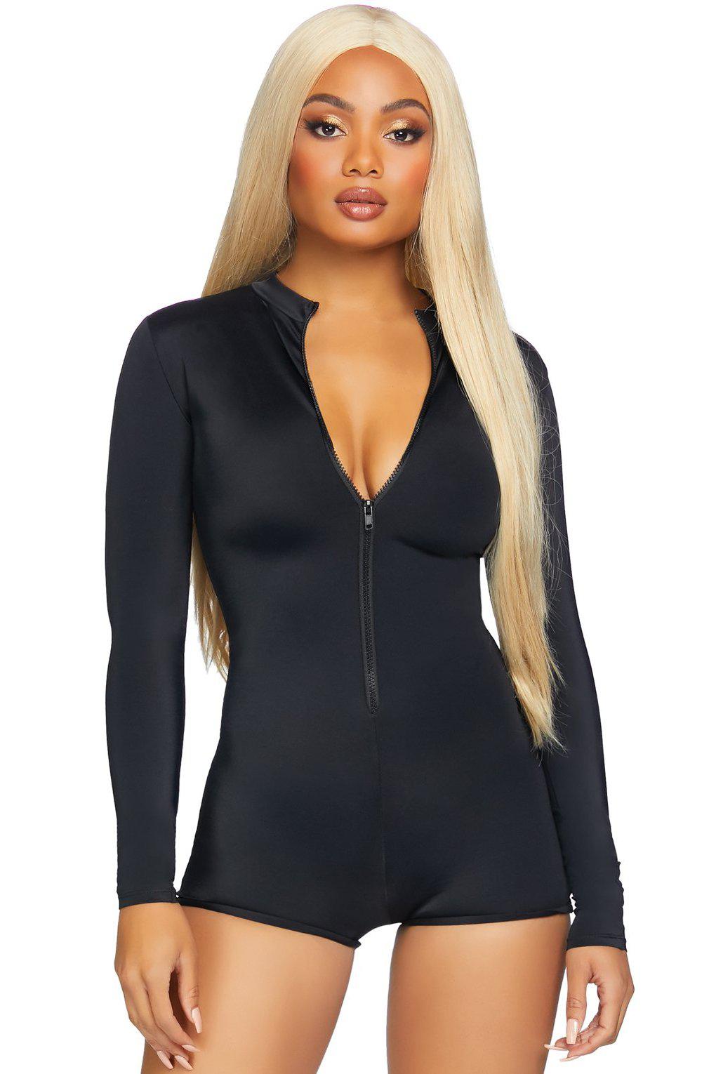 Zip Front Romper-Dancewear Rompers-Leg Avenue-Black-S-SEXYSHOES.COM