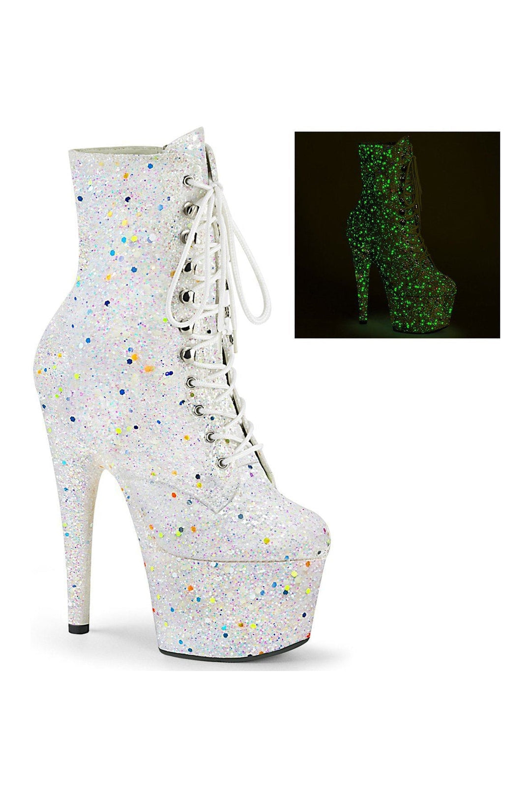 Pleaser ADORE-1020GDLG Exotic Boot in White Glitter from SexyShoes.com