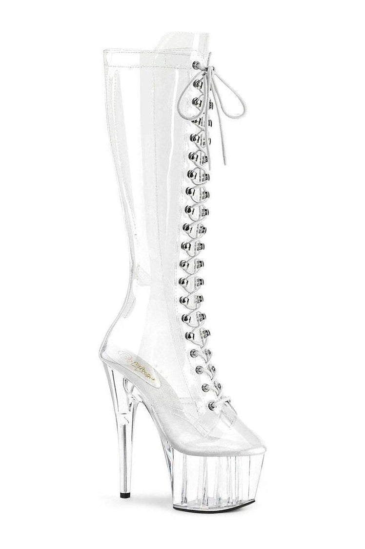 Pleaser ADORE-2020C Knee Boot in Clear Vinyl from SexyShoes.com