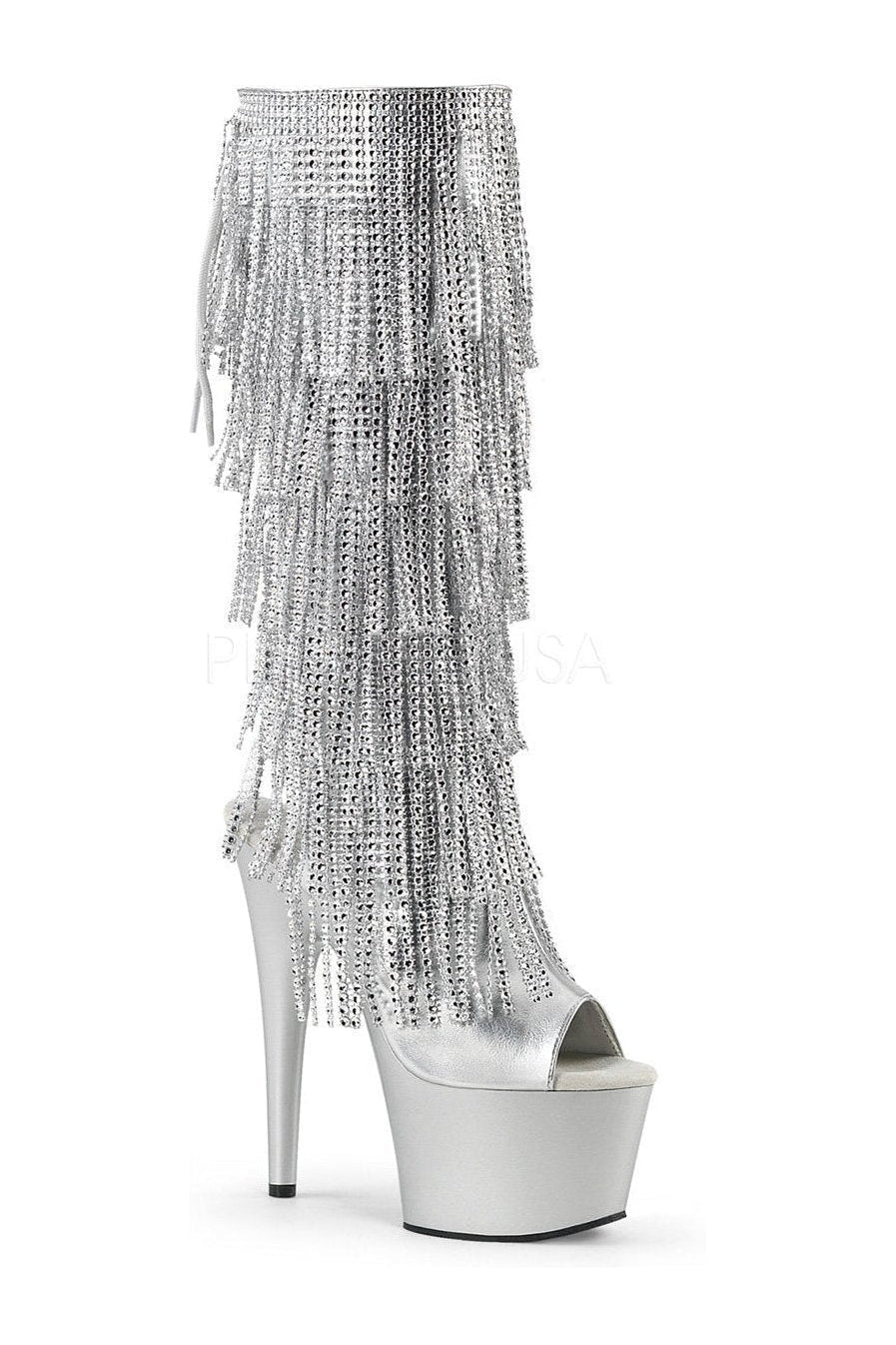 Pleaser Silver Knee Boots Platform Stripper Shoes | Buy at Sexyshoes.com